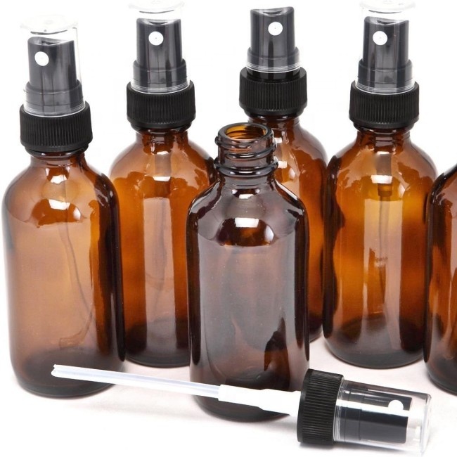 1oz & 2oz Fine Mist Boston Glass Bottles With Black Sprayer Small Empty Vials for Bath Beauty Hair Cleaning