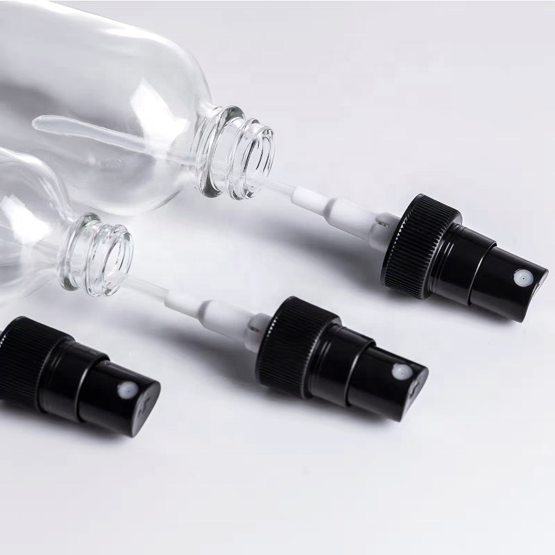 Boston Bottle 60ml Glass Clear Cosmetics Empty Essential Oil Face Serum Glass Dropper Bottles With Spray Cap