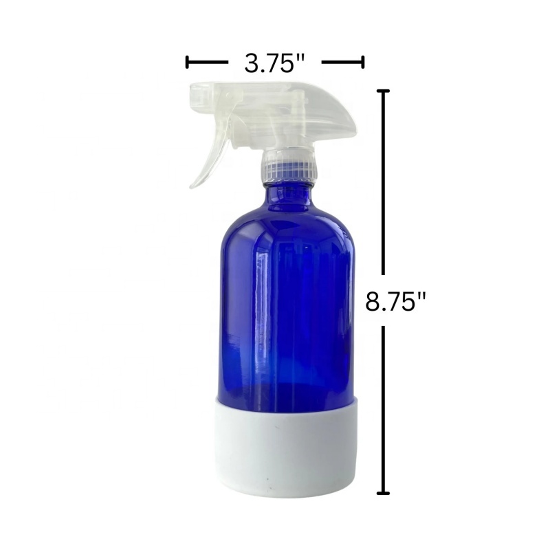 16oz 500ml Round Cobalt Blue Boston Glass Pump Mist Spray Bottle for Hand Sanitizer Sprayer