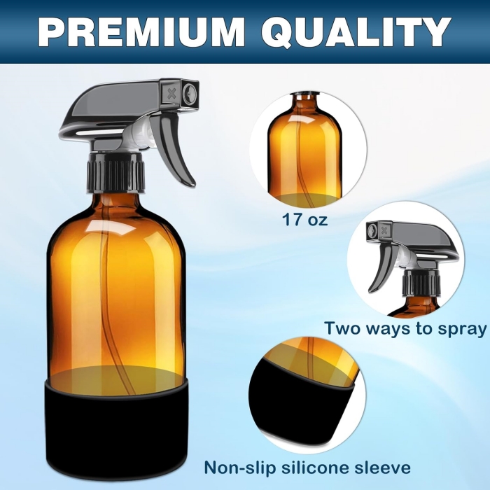 Refillable 4oz 8oz 16oz 32oz 17oz Containers Amber Glass Spray Bottles With Silicone Sleeve for Essential Oils