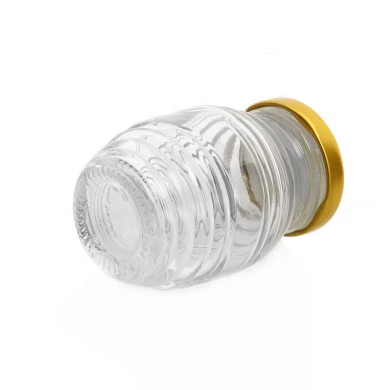 China Factory 100g 250g 500g 1000g Bee Storage Pot Container Thread Shaped Honey Jars Honeycomb Shaped Glass Honey Jars