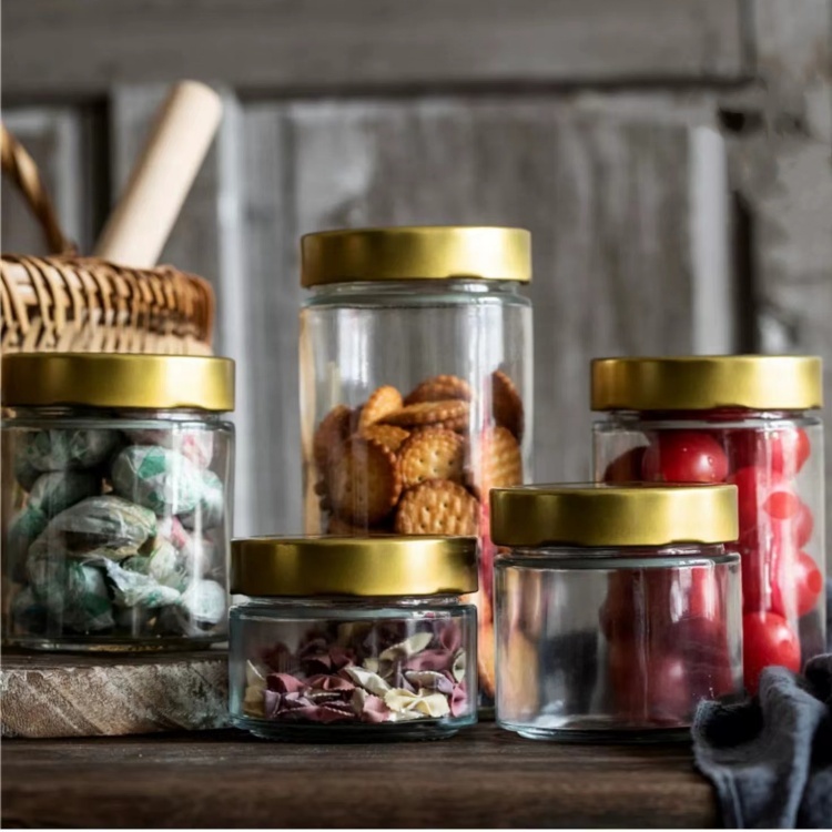 Stock Glass Ergo Jar Honey Jar Glass Jam Jars With Black Deep Twist Off Caps 106ML 212ML 314ML 500ML