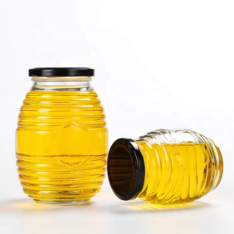 Food Grade Empty Clear Honeycomb Shape Glass Jars for Honey With Metal Lids