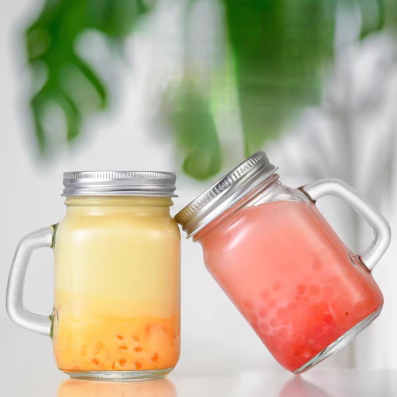 Custom Logo 2oz 40ml 400ml 120ml 250ml 480ml 16oz Square Drinking Juice Glass Bottle Wide Mouth Mason Jar With Handle