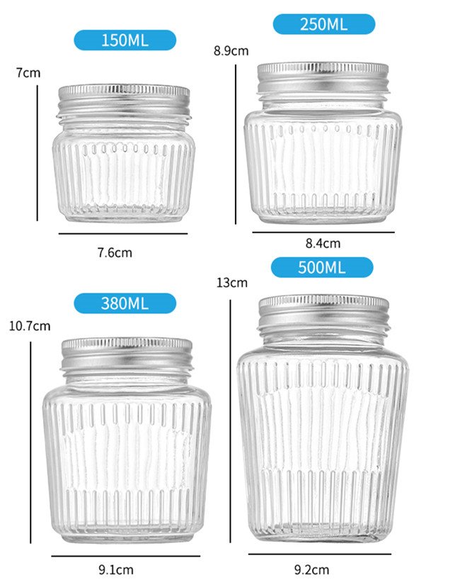 150ml 250ml 380ml 500ml Fat Squat Round Clear Glass Jars Empty for Honey Jam Jelly Canning Chili Sauce