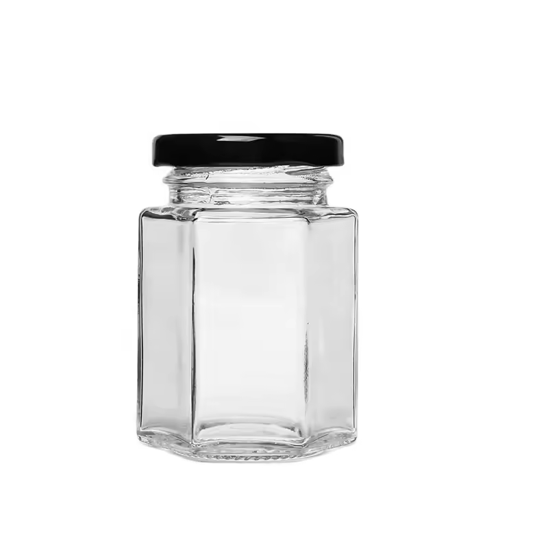 Hexagon Glass Jars With Gold Lids Plastisol Lined for Jam Honey Baby Food Diy Magnetic Spice Jars Crafts Canning Jars