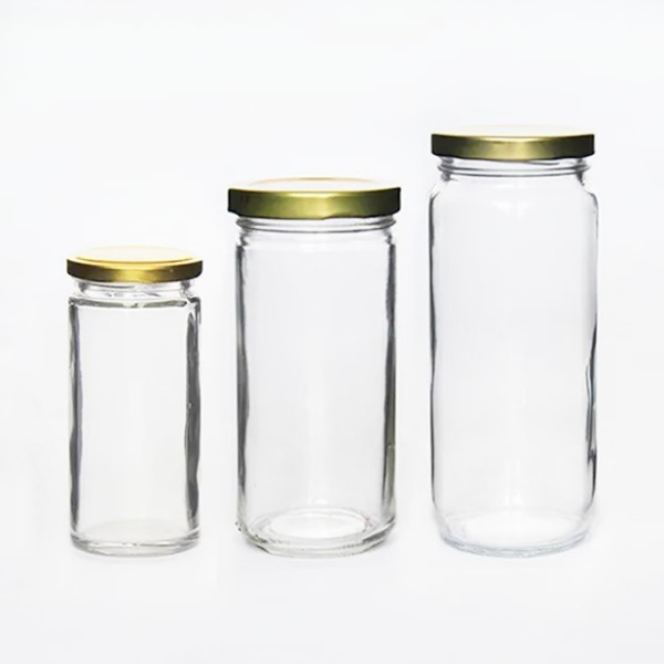 Wholesale Clear Empty 8oz 250ml Tall Cylinder Paragon Food Glass Jar With Metal Cap for Sauce Pickle