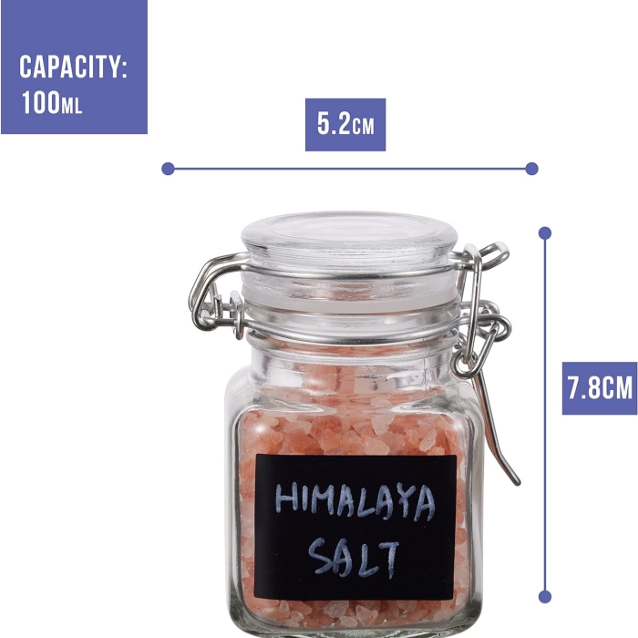 Square Glass Kitchen Storage Canister Jars 100 ml Clear Food Storage Jars With Clear Lid and Bail & Trigger Hermetic Seal