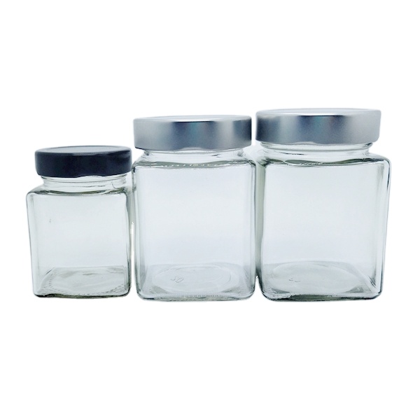 Factory Food Packaging Jars Wholesale Square Shape Glass Jar With Deep Twist off Lid Factory