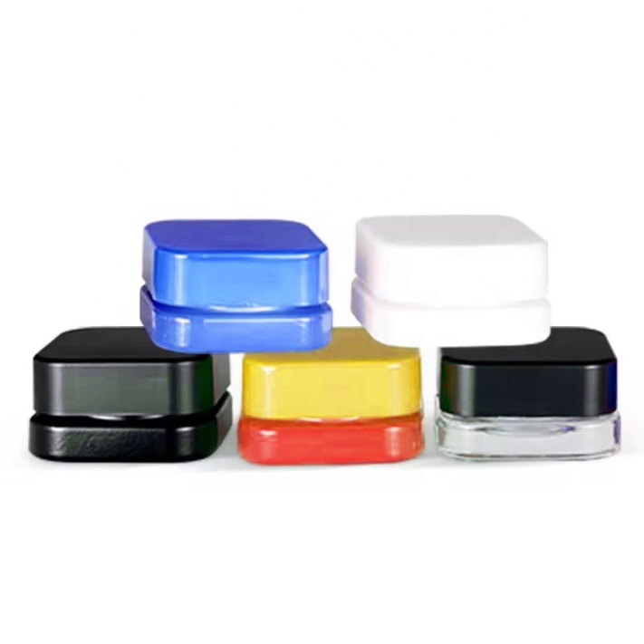 5ml Thick Black Blue Glass Cube Square Containers Cosmetic Concentrate Jars With Plastic Child Resistant Lids for Oil Lip Balm