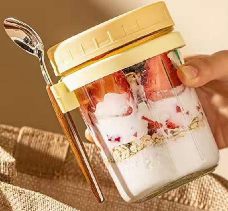 Pack Overnight Oats Containers 16 oz Glass Mason Overnight Oats Jars Overnight Oats Containers With Lids and Spoons