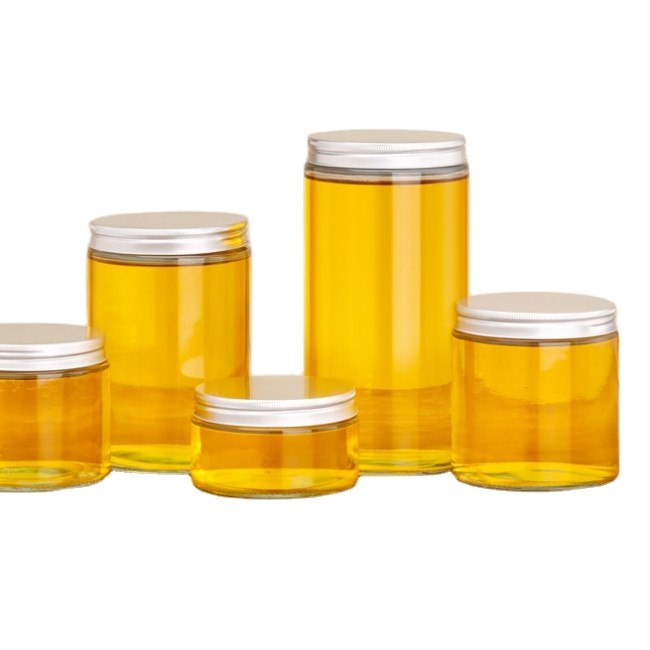 Wide Mouth Clear Straight Sided Storage Bottle 200-1000ML Glass Jar With Metal Lid or Plastic Lid