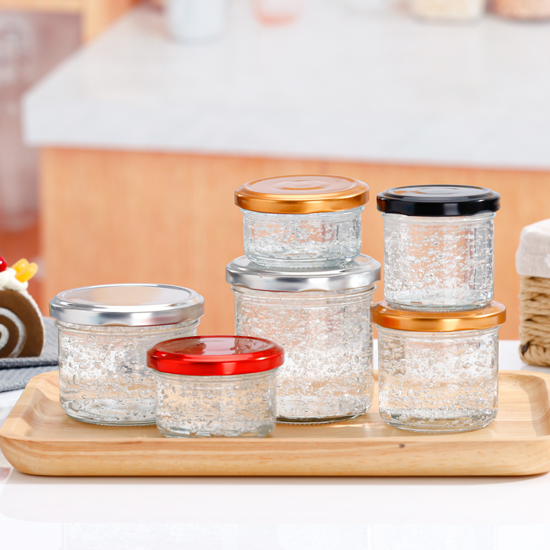 Wholesale 50ml 75ml 100ml Glass Bird's Nest Jar Streak Glass Salsa Pudding Jar W/ Metal Cap