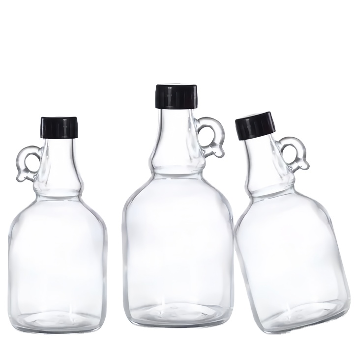 8OZ  250ml 16OZ 500ml  Glass Gallon Jug Style Bottle Empty Mini Sugar Cough Maple Syrup Liquor Bottle  With Handle