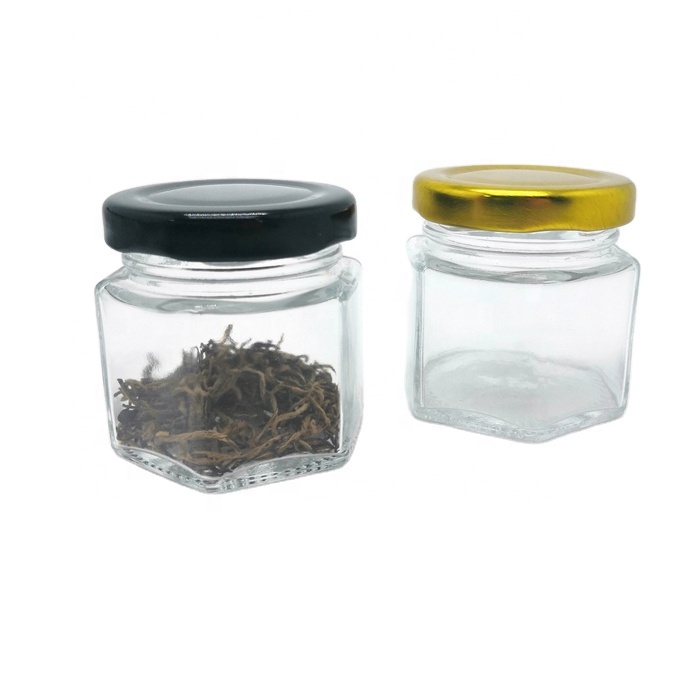 On Sale 100ml 180ml  280ml 500ml Empty Hexagonal  Honey Jar Glass Mason Jar Clear Glass Jars With Metal Lid