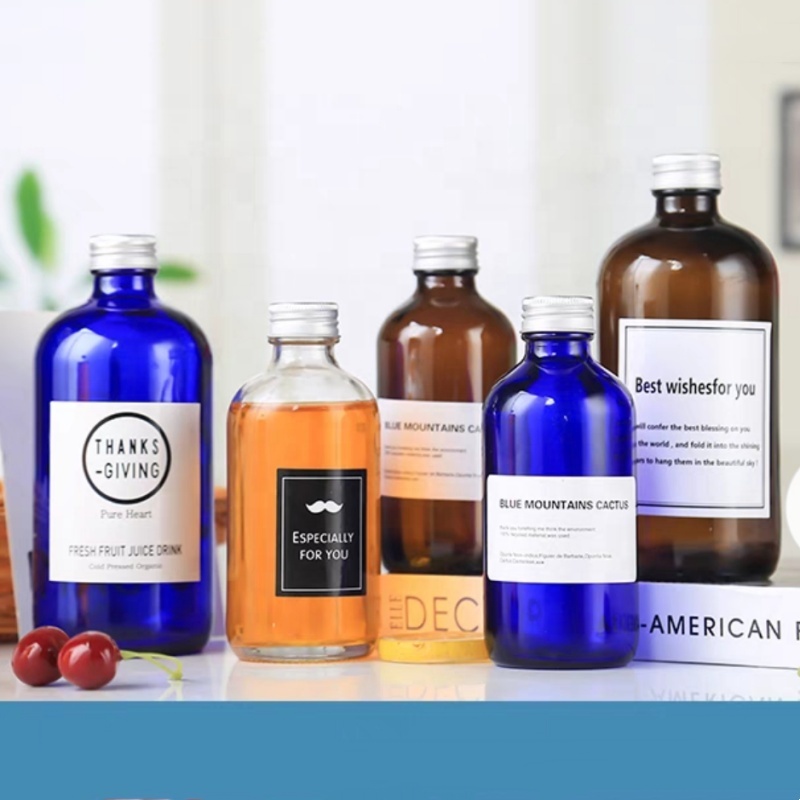 500ml Empty Blue Alcoholic Beverage Syrup Juice Kombucha Coffee Milk Boston Round Glass Bottles 250ml
