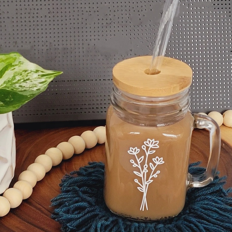 Customized Logo Factory Manufactured High Quality Smooth 1oz 4oz Glass Mason Jar With Handle and Bamboo Caps