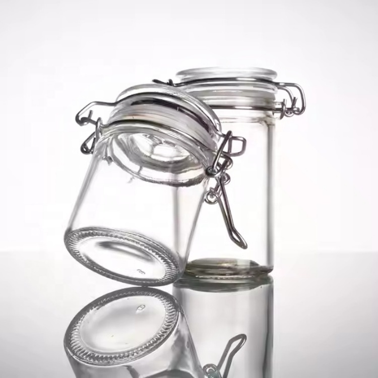 Kitchen Storage Bottles Jars 100ml 500 Ml Clear Glass Storage Mason Jar With Airtight Clip Top Lid for Food Jam Canning Spice