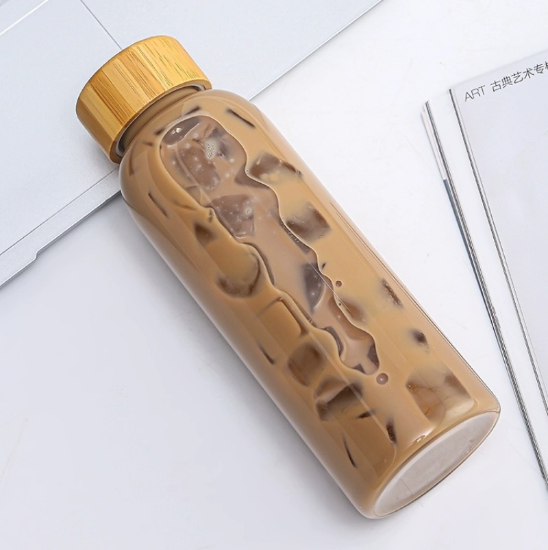 Free Sample 350ml 500ml 16oz 700ml 1l Transparent High Borosilicate Glass Water Bottle With Bamboo Lid