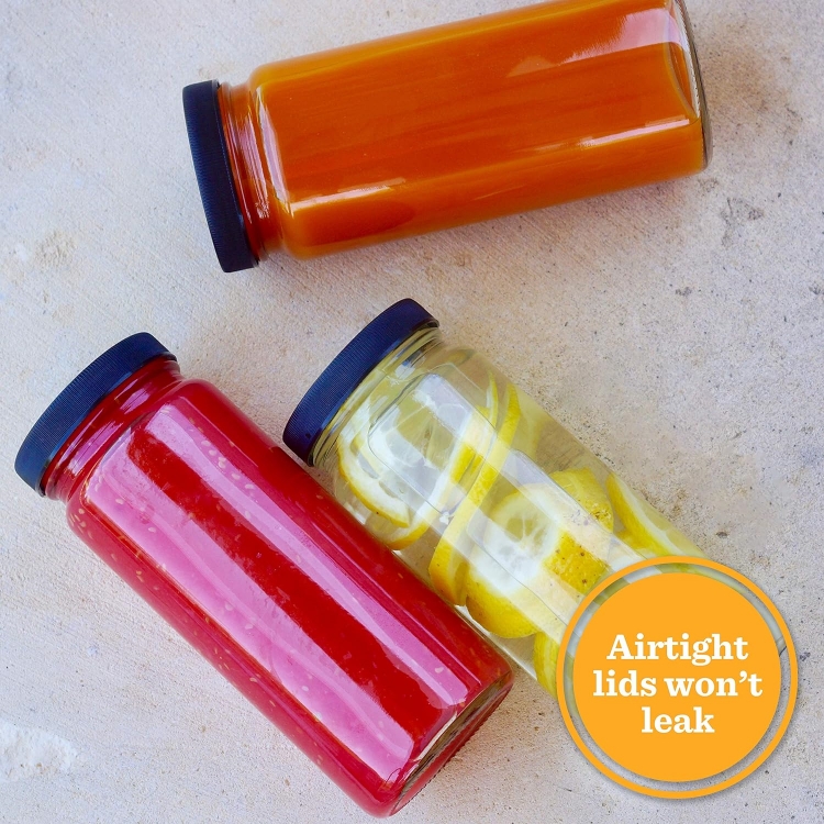 16oz Juice Bottles 500ml Clear Glass Jars With Lids, Reusable Round Beverages Drinking Jars With Screw Caps for Travel Milk