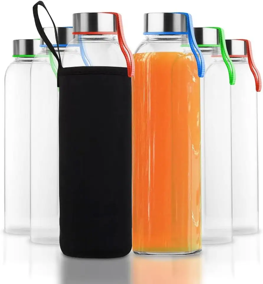 Hot Sale Clear 300ml 500ml 800ml Empty Voss Glass Bottle for Juice Water Milk Drinks Soda With Plastic Cap