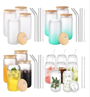 Glass Drinking Cup With Straw Glass Frosted Beer Can With Lid 16oz Sublimation Glass Frosted Beer Mugs Beer Can