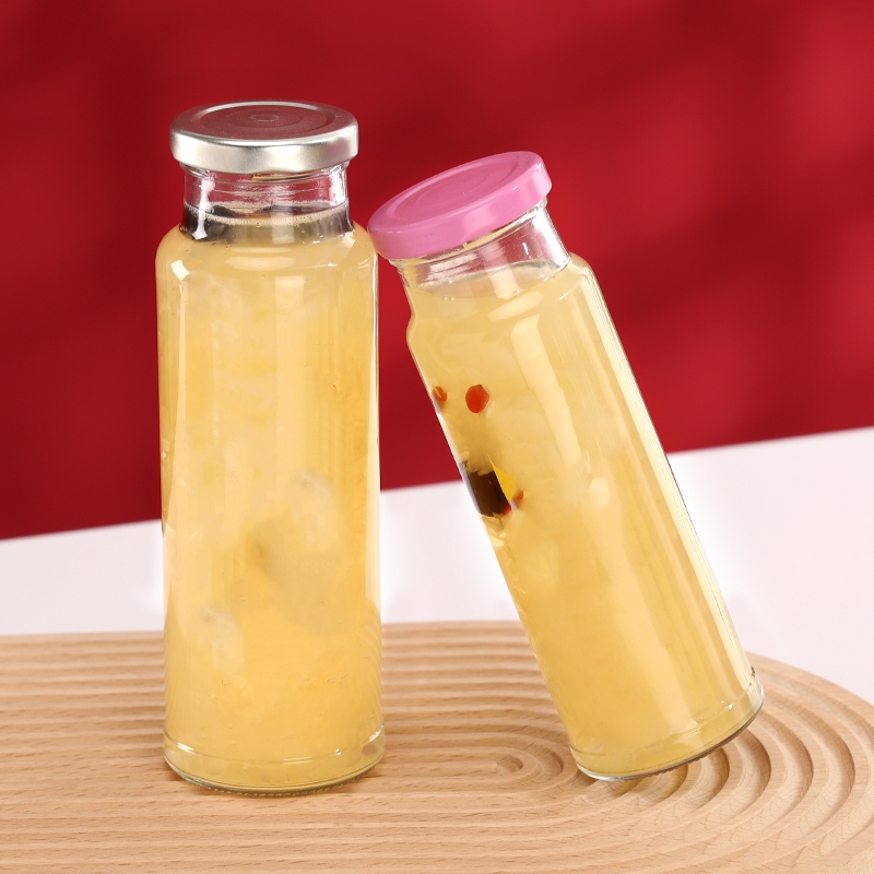 Flint Clear Cylinder Lug Lid 16 oz 500ml Beverage Juice Containers Glass Bottle for Water Lemonade Glass Bottles 500 ml