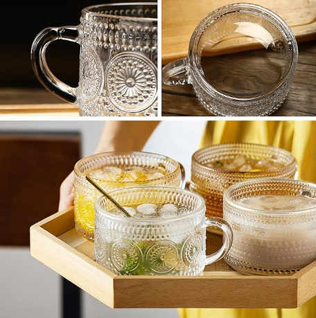 Sunflower Embossed Gold Coffee Cup Ins Style Nordic Transparent Glass Cup High Beauty Milk Cup With Handle