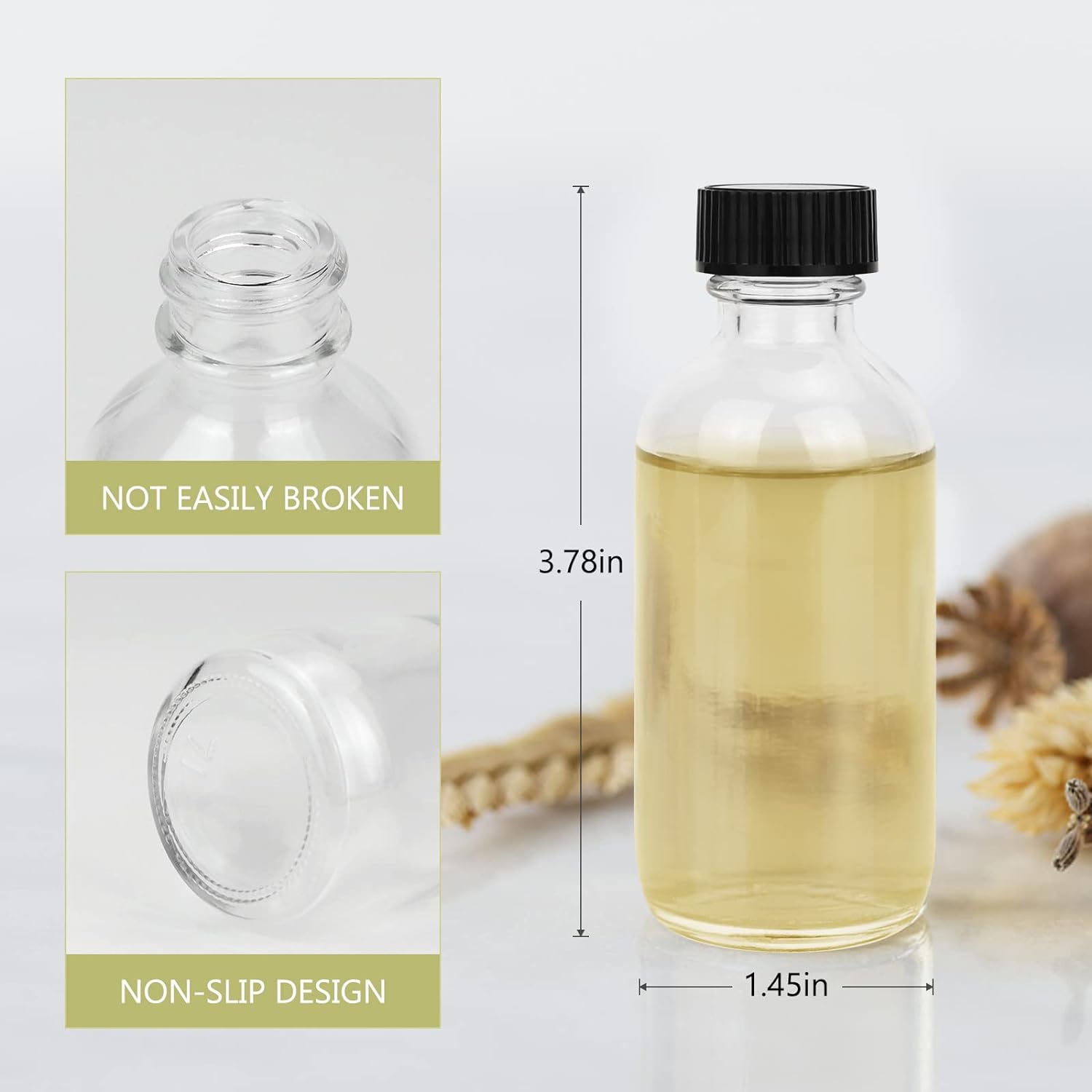 Wholesale 2oz 60ml Clear Glass Potion Juice Wellness Ginger Shots Whiskey Liquids Mini Travel Essential Boston Bottles With Lid glass bottle