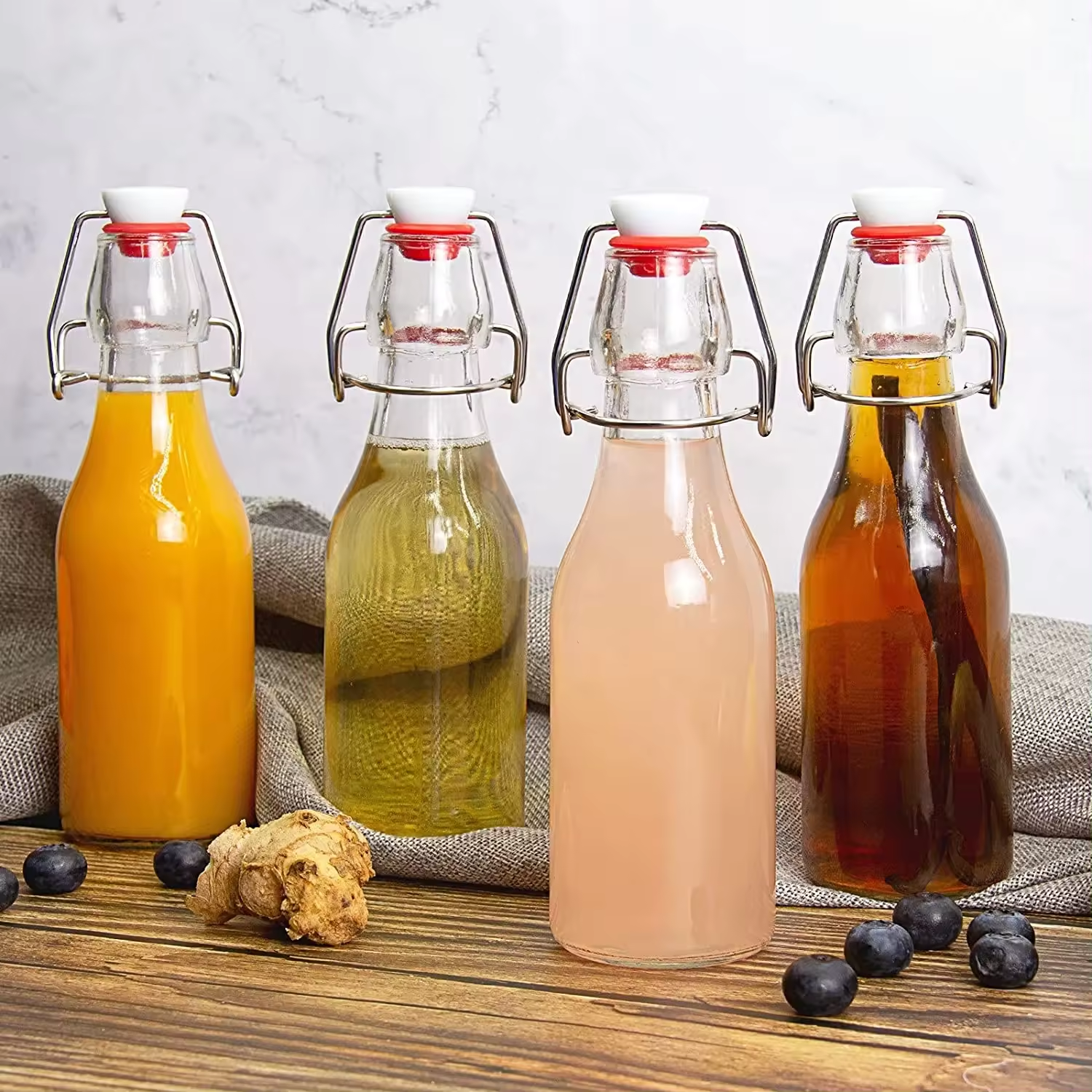 Wholesale Price Glass Bottle Jars Beverage Bottles With Colorful Swing Top 150ml 500ml 750ml glass jar glass bottle