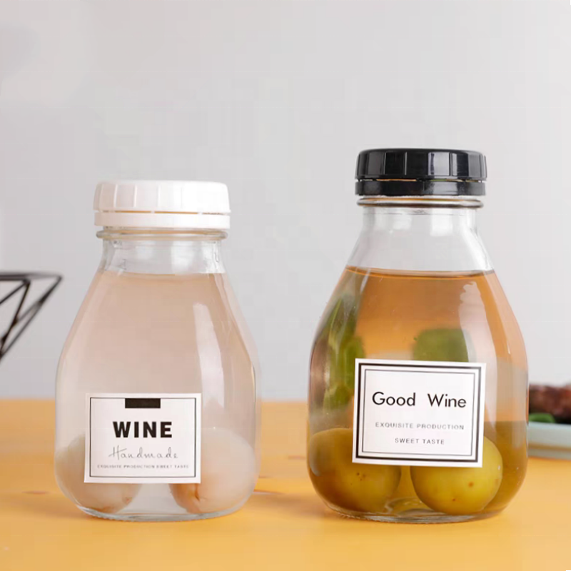 300ml and 500ml Square Cone Shape Milk Fruit Juice Glass Bottle With Plastic Screw Cap and Customized Logo Printing