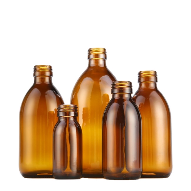 30ml 100ml 125ml 150ml 250ml Oral Liquid Cough Syrup Round Amber Glass Bottles Pharmaceutical Medical Packaging With Screw Cap