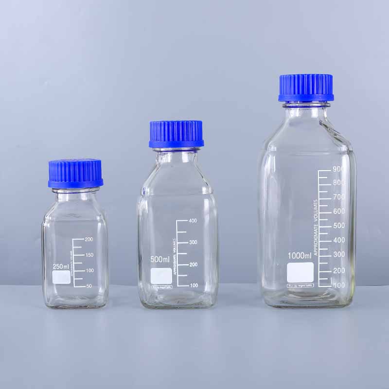 Scientific Laboratory Graduated Cone Square Round Glass Reagent Bottles 25ml 50ml 100ml 250ml 500ml 1000ml