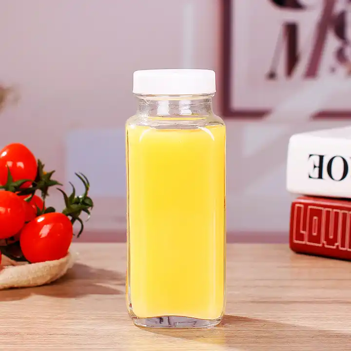 Small Glass Shots 2oz 60ml French Square Glass Juice Bottle With Plastic Screw Lid for Cold Pressed Juice Flavor Testing
