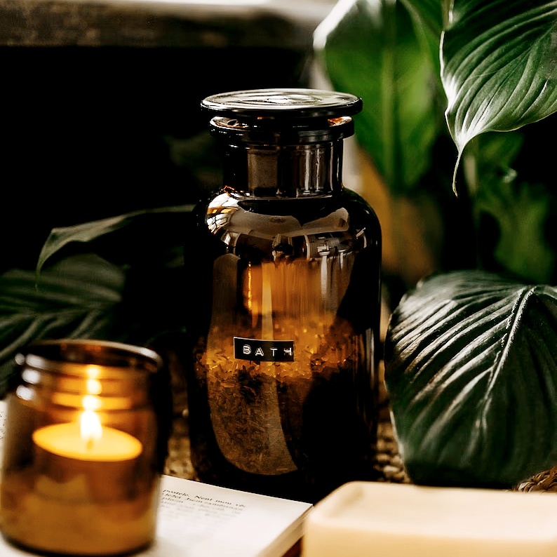 Food Storage Medicine Wishing Apothecary Jars 50ml-2L Amber or Clear Wide Mouth Glass Jar With Glass Stopper