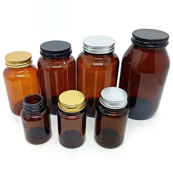 Wholesale 150ml 200ml Wide Mouth Amber Glass Bottle for Pharmaceutical Use Glossy Blue Screw Cap Hot Sale Capsule Jar Low Price