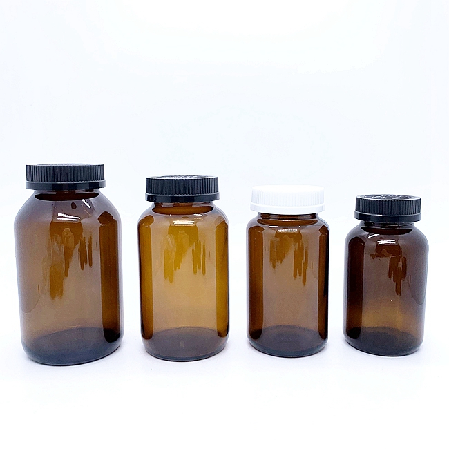 Wholesale 300ml Amber Capsule Glass Jar With Child-Proof Lid 100ml Medicine Containers for Pills Vitamins Food Supplements Drugs