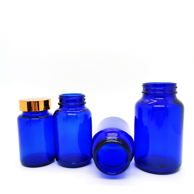 Empty 60ml 75ml 100ml 120ml 150ml 200ml 250ml Amber Packer Capsule Pill Glass Bottle With Anodized Aluminum Lids for Medicine