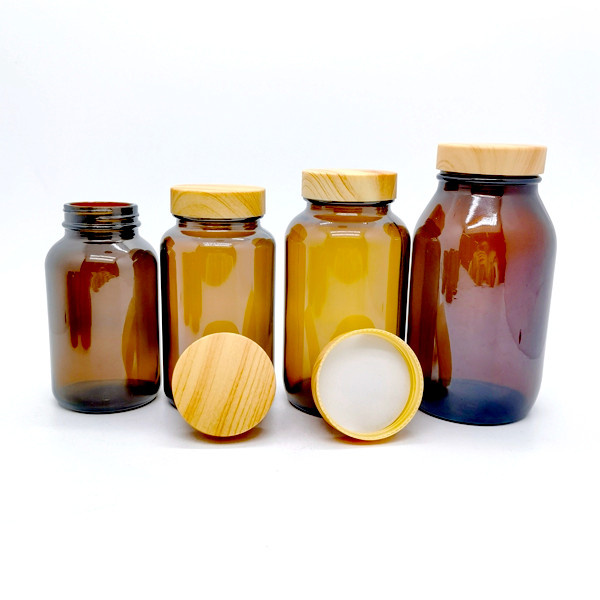 Amber Packers 100ml 150ml 250ml 300ml Brown Medicine Wide Mouth Glass Pill Bottles With Metal Lids