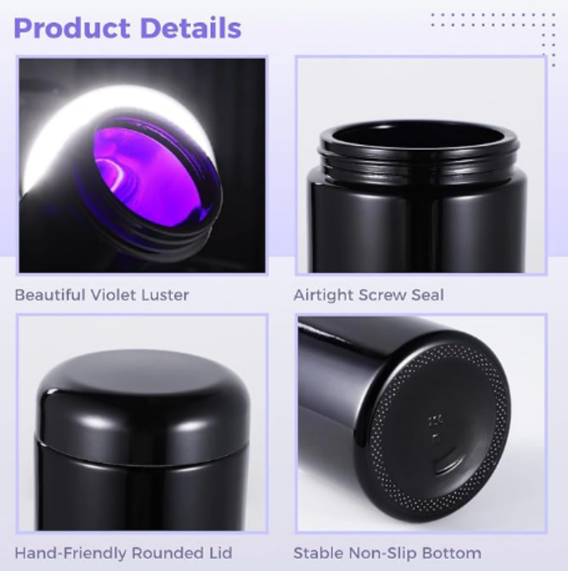 Luxury Cosmetic Packaging 250ml 500ml  Black Uv Glass Bottle 100ml 200ml Violet Cbd Glass Jar Violet Supplement Jar