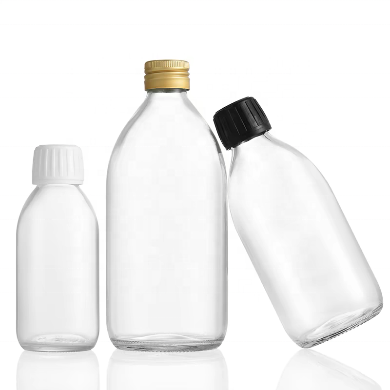 Cough Syrup 30ml 60ml 100ml 150ml 200ml 250ml Clear Round Pharmaceutical Glass Bottle With Plastic Cap