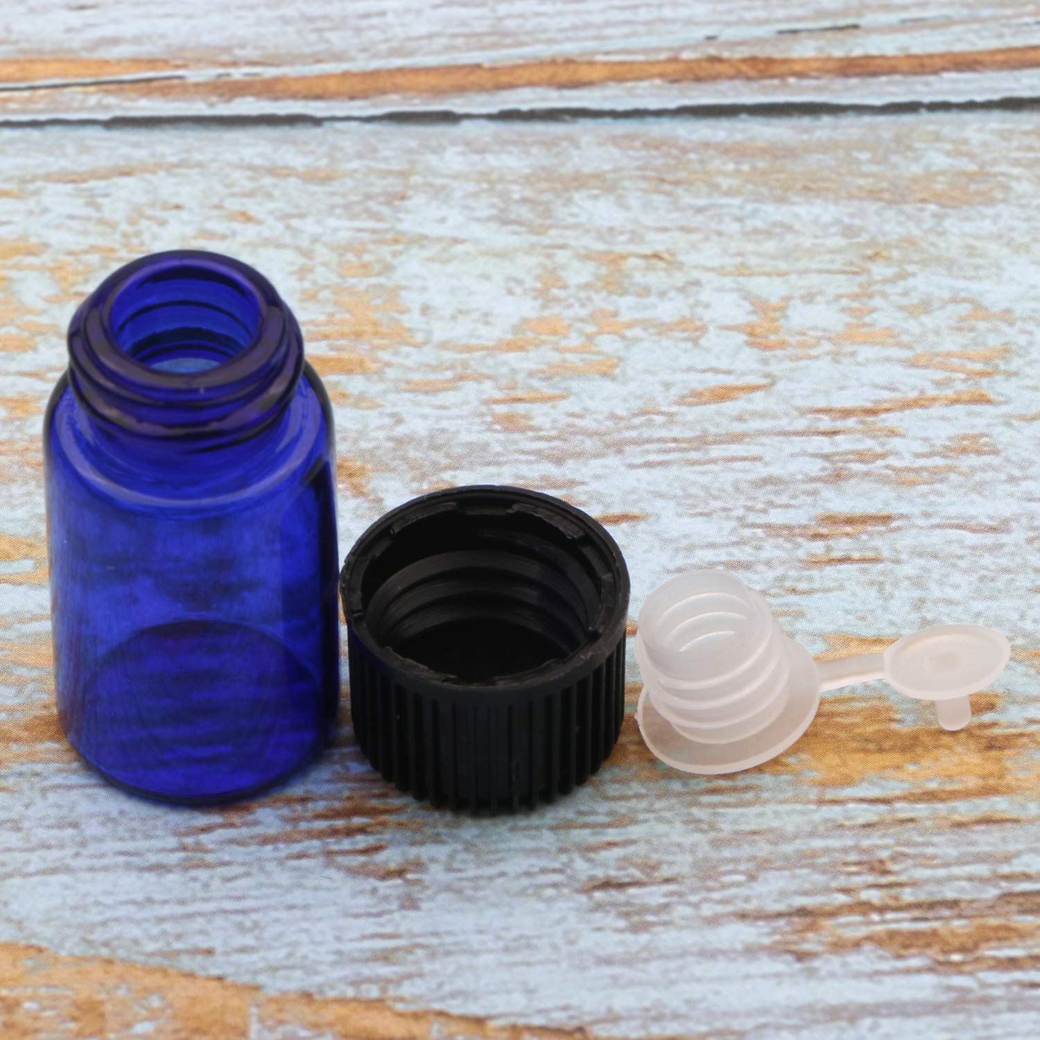 Glass Bottle 1Dram 2 Dram 4 Dram 5/8 Dram Clear Blue Amber Glass Vial With Black Cap