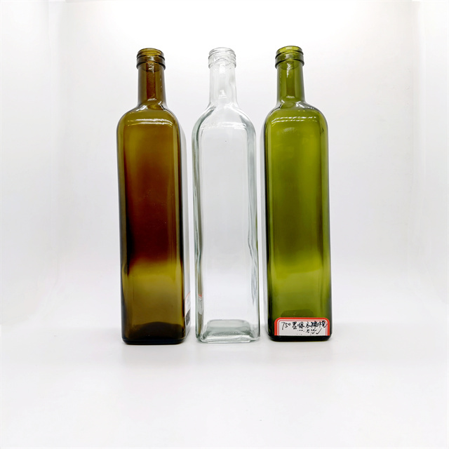 100ml 200ml 500ml 750ml Green Square Round Marasca Edible Cooking Olive Oil Glass Bottle for Vinegar glass jar glass bottle