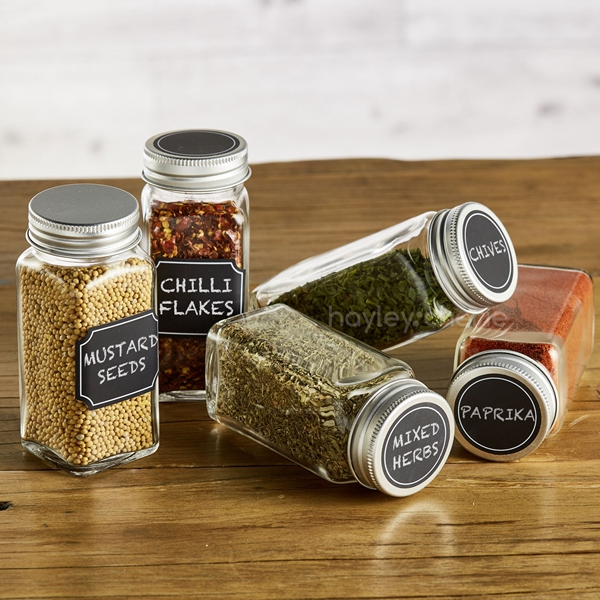 Wholesale Empty Square Spice Containers 4oz 6oz square Glass Spice Jars With Airtight Metal Lids Shaker Tops
