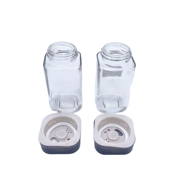 3oz 4oz 6oz Curry Powder Pepper Seasoning Square Glass Spice Bottle for Pepper Salt Sugar Glass Shaker W/Switchable Plastic Lid