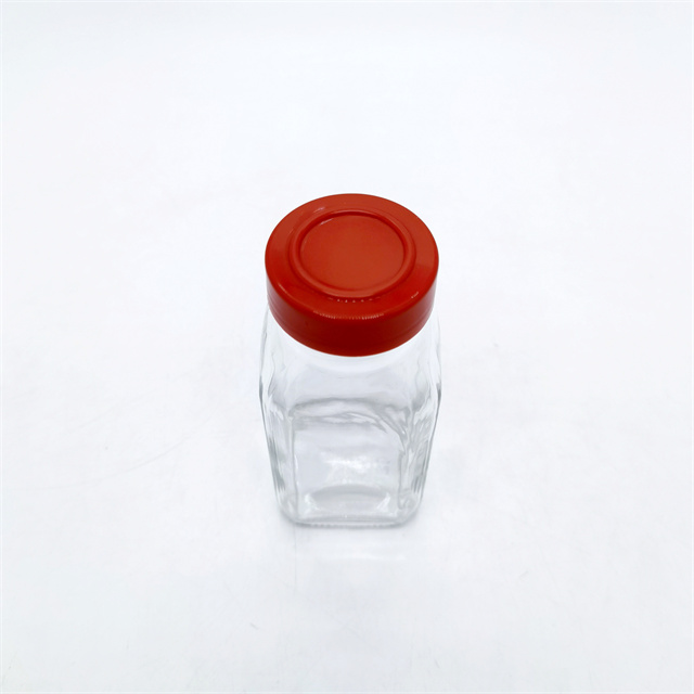 12-pack Classic Design 120ml Square Clear Glass Spice Jar With Shaker Top and Red Cap