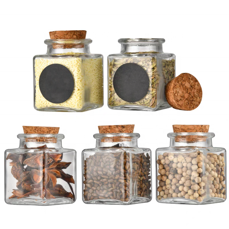 Small clear Glass square Jars with Cork Set of  90 ml with Cork  3oz Tiny Square Glass Jars