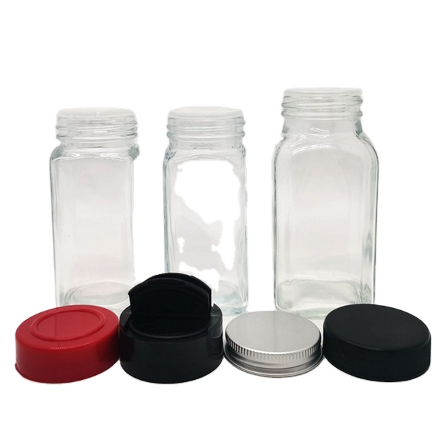 2 oz 4 oz 6 oz 8 oz Empty Square Glass Spice Jars Bottles Containers Unique Glass Spice Jar With Cap for Salt