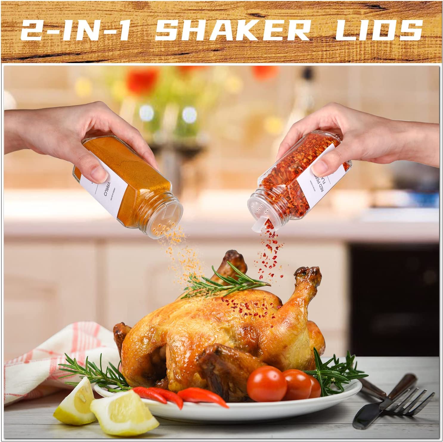 Eagle Glass Brand Hote Selling 24pcs Spice Jars With Labels Set High Quality 4oz Glass Spice Jars With Bamboo Lids Set