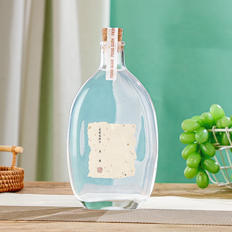 250ml 375ml 500ml Flat Brandy Whisky Gin Tequila Glass Bottle 750ml Oval Shape Flask Glass Spirits Bottle